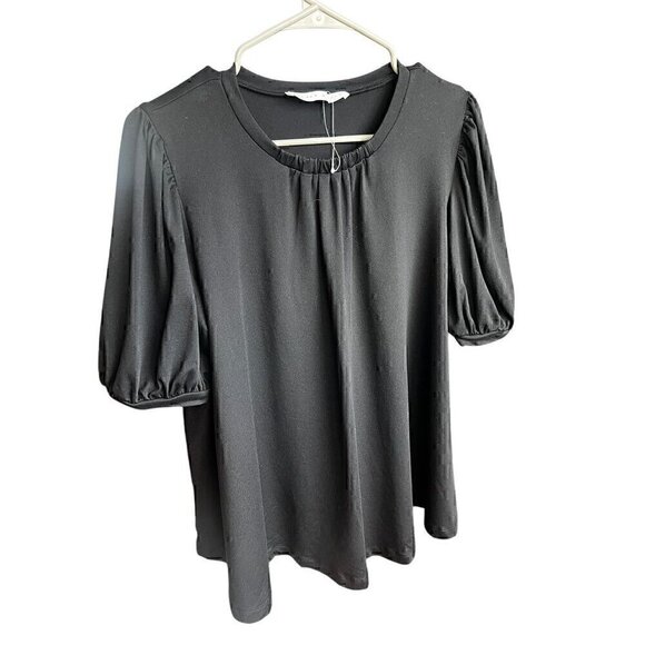 Susana Monaco Black Tunic Puff Sleeve Blouse, Crew Neck, Maternity blouse, SM - Picture 1 of 3